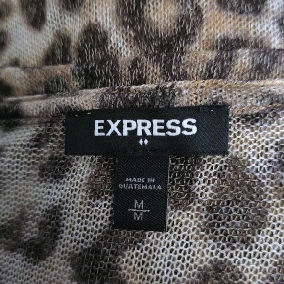 Express Women's Size Medium Tan Cream Leopard Print V-Neck Soft Sheer Knit Top - Picture 3 of 6